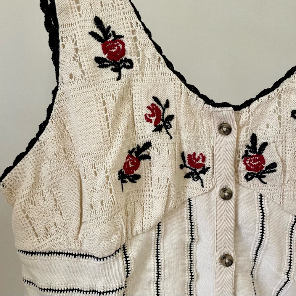 NWT Free People Rose Bud Floral Embroidered Lace Corset Tank Top in Ivory - L - Picture 6 of 8